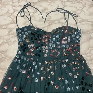 Maya Deluxe Embellished Maxi Dress with Tie Straps in Dark Green